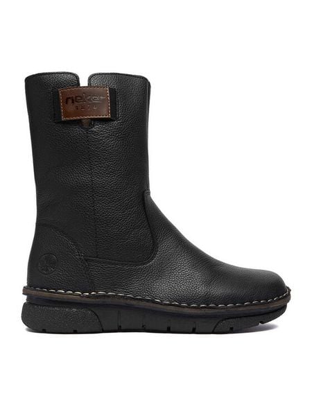 Rieker Botki CEO-73350-00 Czarny. Czarne botki damskie Rieker, bez wzorów, ze skóry, bez obcasa, na płaskiej podeszwie, bez zapięcia. Za 439.99 zł.