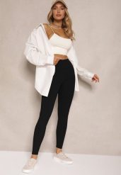 Czarne Legginsy z Prążkowanej Tkaniny z Szeroką Gumką w Pasie Lanoriae. Czarne legginsy damskie Renee, bez wzorów, z jeansu. Za 44.99 zł.