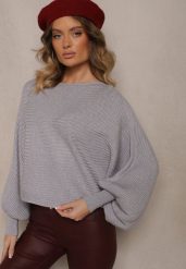 Szary Sweter z Wiskozą w Stylu Nietoperza Almeti. Szare swetry nierozpinane damskie Renee, m, bez wzorów, z wiskozy, biznesowe, bez kołnierzyka, bez ramiączek. Za 69.99 zł.