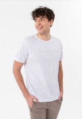 T-shirt z napisem, Comfort Fit, T-TOL. Białe t-shirty męskie Volcano, m, bez wzorów, z bawełny, bez kołnierzyka, bez ramiączek. Za 69.99 zł.
