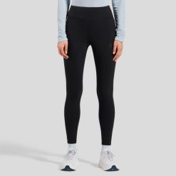 Legginsy tech. Tights ESSENTIAL. Czarne legginsy damskie ODLO, bez wzorów, z elastanu. Za 319.99 zł.