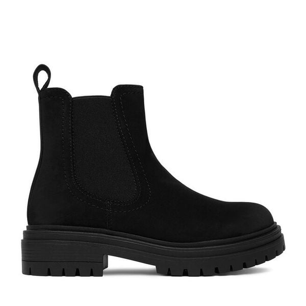 Sztyblety JENNY. Czarne botki damskie Jenny, bez wzorów, bez obcasa, na płaskiej podeszwie, bez zapięcia. Za 149.99 zł.