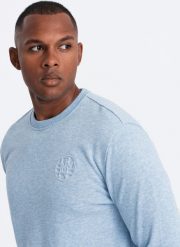 Ombre Melanżowa męska dresowa bluza z wyszywanym logotypem błękitna V3 OM-SSNZ-0163 XL. Niebieskie bluzy męskie Ombre, m, bez wzorów, z dresówki, bez ramiączek, bez kaptura. Za 159.99 zł.