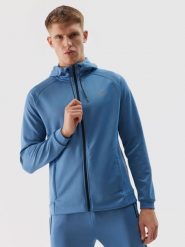 4F Bluza treningowa rozpinana z kapturem męska - niebieska XL. Niebieskie bluzy sportowe męskie 4F, l, bez wzorów, z dzianiny, z kapturem, na fitness i siłownię. W wyprzedaży za 99.99 zł.