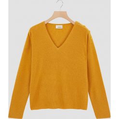Sweter w kolorze pomarańczowym. Brązowe swetry nierozpinane damskie Rodier, s, bez wzorów, prążkowane, klasyczne, bez kołnierzyka, bez ramiączek. W wyprzedaży za 219.95 zł.