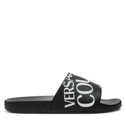 Klapki Versace Jeans Couture. Czarne klapki męskie Versace Jeans Couture, bez wzorów, z jeansu, bez zapięcia. Za 199.99 zł.