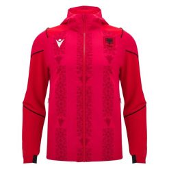 Kurtka dresowa z kapturem Albania Anthem. Czerwone kurtki męskie Macron, xl, bez wzorów, z dresówki, z kapturem. Za 329.05 zł.