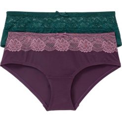 Figi "panty" (2 pary) bonprix czarny bez - matowy jeżynowy + zielony. Fioletowe majtki damskie bonprix, z koronki. Za 45.98 zł.