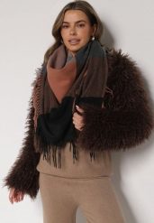 Brązowy Szalik Bellaern. Brązowe szaliki damskie Born2be, bez wzorów, z bawełny. Za 49.99 zł.