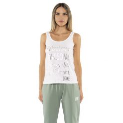 Odzież sportowa lekka z bawełna na co dzień. Biała koszulki sportowe damskie LEONE 1947 APPAREL, bez wzorów, z bawełny, bez ramiączek, na fitness i siłownię. W wyprzedaży za 56.94 zł.