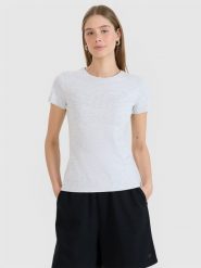 4F T-shirt slim z nadrukiem damski - szary XL. Szare t-shirty damskie 4F, xl, bez wzorów, z bawełny, klasyczne, bez kołnierzyka, bez ramiączek. Za 49.99 zł.