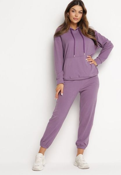 Fioletowy 2-częściowy Komplet Dresowy z Bluzą i Spodniami Ciprana. Fioletowe bluzy damskie Born2be, l, bez wzorów, z dresówki, bez ramiączek, z kapturem. Za 89.99 zł.