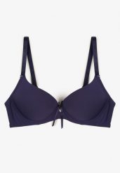 Granatowy Biustonosz z Efektem Push Up Zdobiony Kokardką Idalunea. Niebieskie biustonosze Renee, z aplikacjami. Za 34.99 zł.