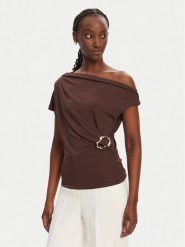 Rinascimento Bluzka CFC0123483003 B401 Brązowy Regular Fit. Brązowe bluzki damskie Rinascimento, xl, bez wzorów, z syntetyku, bez kołnierzyka, bez ramiączek. Za 299.99 zł.