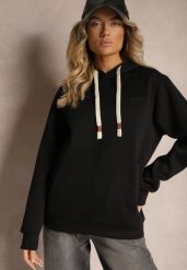 Czarna Casualowa Bluza z Dodatkiem Bawełny Kapturem i Ozdobnymi Sznurkami Feseraria. Czarne bluzy damskie Renee, l, bez wzorów, z bawełny, klasyczne, bez ramiączek. Za 79.99 zł.