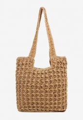 Ciemnobeżowa Torebka Plażowa Typu Shopper w Stylu Boho Galira. Brązowe torebki do ręki damskie Born2be, bez wzorów, bez dodatków. Za 119.99 zł.