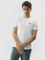 4F T-shirt regular gładki męski - biały XXL. Białe t-shirty męskie 4F, m, bez wzorów, z bawełny, bez kołnierzyka, bez ramiączek. Za 49.99 zł.