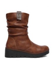 Rieker Kozaki CEO-X9155-24 Brązowy. Brązowe kozaki damskie Rieker, bez wzorów, ze skóry, bez obcasa, na koturnie, bez zapięcia. Za 379.99 zł.