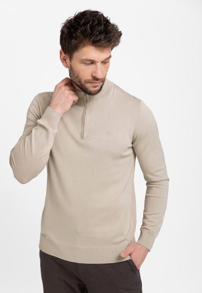 Sweter ze stójką S-SAM. Brązowe swetry męskie Volcano, l, z aplikacjami, z materiału, klasyczne, bez kołnierzyka, bez ramiączek. Za 159.99 zł.