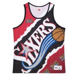 Koszulka Philadelphia 76ers Jumbotron 2.0. Czarne bluzki damskie Mitchell & Ness, bez wzorów, sportowe, bez kołnierzyka, bez ramiączek. Za 311.00 zł.