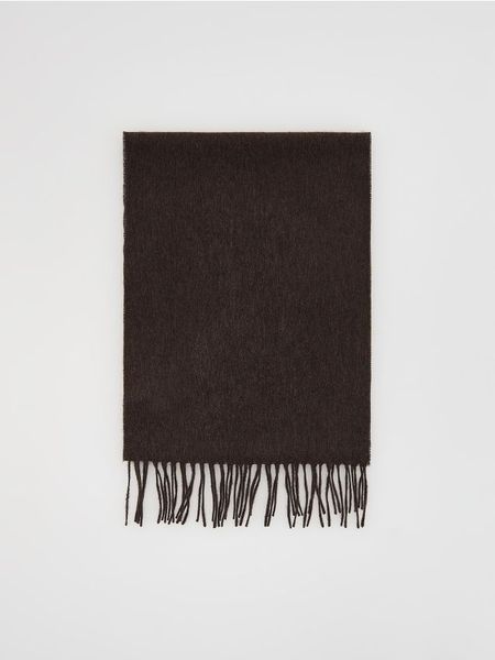 Wełniany szalik z kaszmirem - ciemnobrązowy. Brązowe szaliki męskie Reserved, bez wzorów, z kaszmiru. Za 199.99 zł.