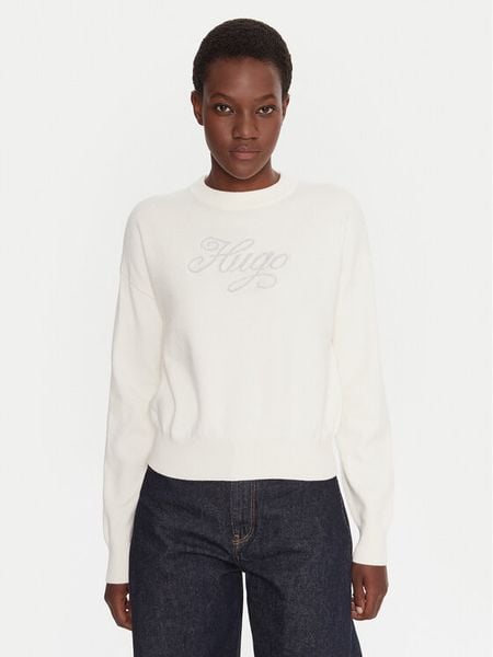 HUGO Sweter Slogix_B 50548145 Beżowy Relaxed Fit. Brązowe swetry nierozpinane damskie Hugo, l, bez wzorów, z syntetyku, bez kołnierzyka, bez ramiączek. Za 529.99 zł.