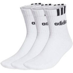 Skarpety adidas 3-Stripes Linear Half-Crew Cushioned 3P. Białe skarpetki damskie Adidas, bez wzorów. Za 37.00 zł.