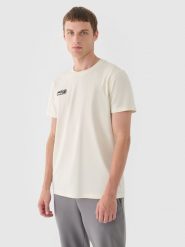 4F T-shirt regular gładki męski - beżowy S. Brązowe t-shirty męskie 4F, m, bez wzorów, z bawełny, bez kołnierzyka, bez ramiączek. W wyprzedaży za 29.99 zł.
