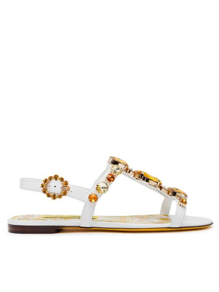 Dolce&Gabbana Sandały CQ0601 AT848 Biały. Białe sandały damskie Dolce&Gabbana, bez wzorów, ze skóry, bez obcasa, na płaskiej podeszwie, bez zapięcia. Za 4,299.00 zł.