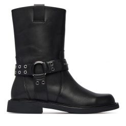 Botki Karl Lagerfeld Jeans. Czarne botki damskie Karl Lagerfeld Jeans, bez wzorów, z jeansu, bez obcasa, bez zapięcia. Za 1,229.00 zł.