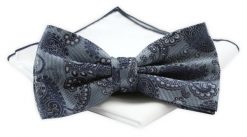 Mucha Męska z Białą Poszetką - Chattier - Popielata we Wzór Paisley. Szare krawaty i muchy Chattier, bez wzorów, z poliesteru, eleganckie. Za 59.00 zł.