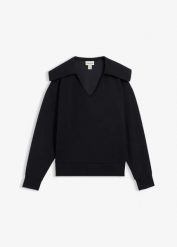 Bluza z szerokim kołnierzem z materiału scuba z mieszanki wiskozy. Czarne bluzy damskie bonprix, bez wzorów, z wiskozy, bez ramiączek, bez kaptura. Za 59.99 zł.