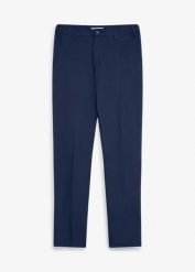 Spodnie chino z regulowanym pasem i ciepłą podszewką, straight. Niebieskie eleganckie spodnie męskie bonprix, bez wzorów, z elastanu. Za 169.99 zł.