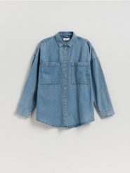 Jeansowa koszula z lyocellem - niebieski. Niebieskie koszule damskie Reserved, l, bez wzorów, z bawełny, bez kołnierzyka, bez ramiączek. Za 149.99 zł.