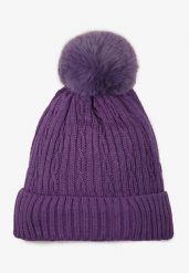 Fioletowa Czapka z Dzianiny o Ozdobnym Splocie z Pomponem Nemma. Fioletowe czapki damskie Renee, bez wzorów, z dzianiny. Za 24.99 zł.