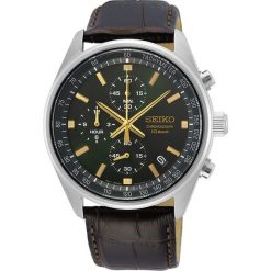Seiko Mężczyźni zegarek Chronograph Zegarki męskie 1 ct Męskie. Brązowe zegarki męskie Seiko, bez wzorów, z materiału, srebrne. Za 937.99 zł.