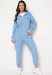 Niebieski Komplet Dresowy Utility z Bluzą z Kołnierzykiem i Joggerami z Szerokimi Klapami Imixa. Niebieskie bluzy damskie Born2be, l, z aplikacjami, z dresówki, klasyczne, bez ramiączek, bez kaptura. Za 84.99 zł.