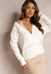 Jasnobeżowy Kardigan z Ażurowej Dzianiny z Naszytymi Kwiatami 3D Habera. Brązowe kardigany damskie Renee, na zimę, s, w ażurowe wzory, z dzianiny, boho, bez kołnierzyka. Za 149.99 zł.