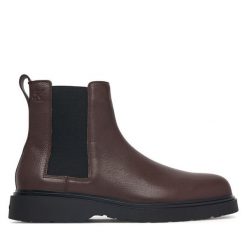 Sztyblety Calvin Klein. Brązowe botki męskie Calvin Klein, bez wzorów, bez obcasa, bez zapięcia. Za 649.99 zł.