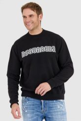 DSQUARED2 Czarna bluza męska z logo outline. Czarne bluzy męskie Dsquared2, l, bez wzorów, bez ramiączek, bez kaptura. W wyprzedaży za 999.99 zł.