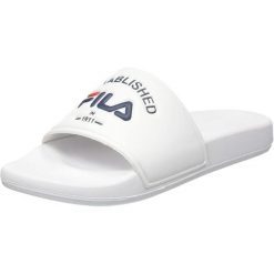 Klapki basenowe damskie Fila Baywalk '23 wsuwane. Białe klapki damskie Fila, bez wzorów, bez obcasa, bez zapięcia. W wyprzedaży za 87.00 zł.