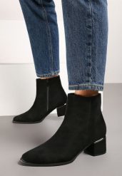 Czarne Botki na Obcasie z Metaliczną Wstawką Deolda. Czarne botki damskie Born2be, bez wzorów, z jeansu, eleganckie, bez obcasa, na obcasie, bez zapięcia. Za 129.99 zł.
