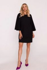 Elegancka sukienka trapezowa z bufiastymi rękawami czarna. Czarne sukienki damskie Stylove, s, bez wzorów, eleganckie, bez kołnierzyka, bez ramiączek, trapezowe. Za 329.00 zł.