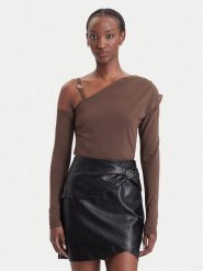 Guess Bluzka W6BP22 K6257 Brązowy ciemny Slim Fit. Brązowe bluzki damskie Guess, xxl, z aplikacjami, z syntetyku, bez kołnierzyka, bez ramiączek. Za 294.99 zł.