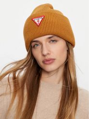 Guess Czapka AW5234 VIS01 Brązowy. Brązowe czapki damskie Guess, na zimę, z aplikacjami, z materiału. Za 229.99 zł.