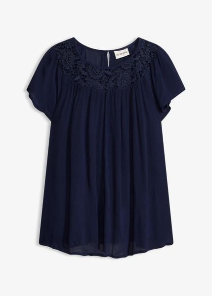Bluzka z czystej wiskozy. Zielone bluzki damskie bonprix, bez wzorów, z koronki, bez kołnierzyka, bez ramiączek. Za 112.99 zł.