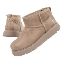 Buty śniegowce ocieplane Skechers 169018/TPE beżowe beżowy. Brązowe śniegowce damskie z materiału, przed kolano, bez zapięcia. Za 368.00 zł.