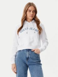 Guess Jeans Bluza W5GQ22 K68I4 Biały Regular Fit. Białe bluzy damskie Guess Jeans, m, z aplikacjami, z bawełny, bez ramiączek, bez kaptura. Za 199.99 zł.
