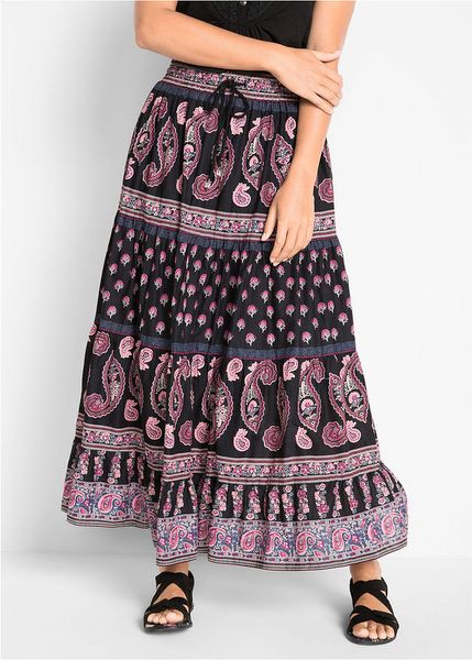 Długa spódnica. Czarne spódnice damskie bonprix, z aplikacjami, z bawełny, maxi. Za 124.99 zł.