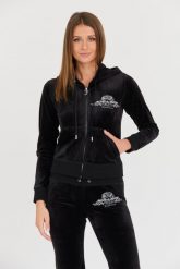 JUICY COUTURE Czarna bluza Arched Metallic. Czarne bluzy damskie Juicy Couture, s, bez wzorów, bez ramiączek, bez kaptura. W wyprzedaży za 369.99 zł.